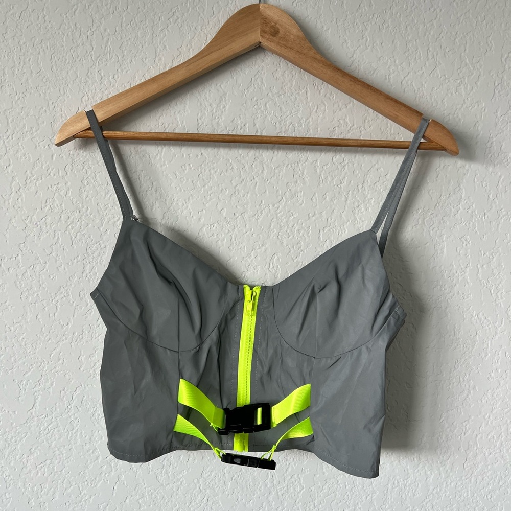 Reflective Gray and Neon Yellow Women's Crop Top